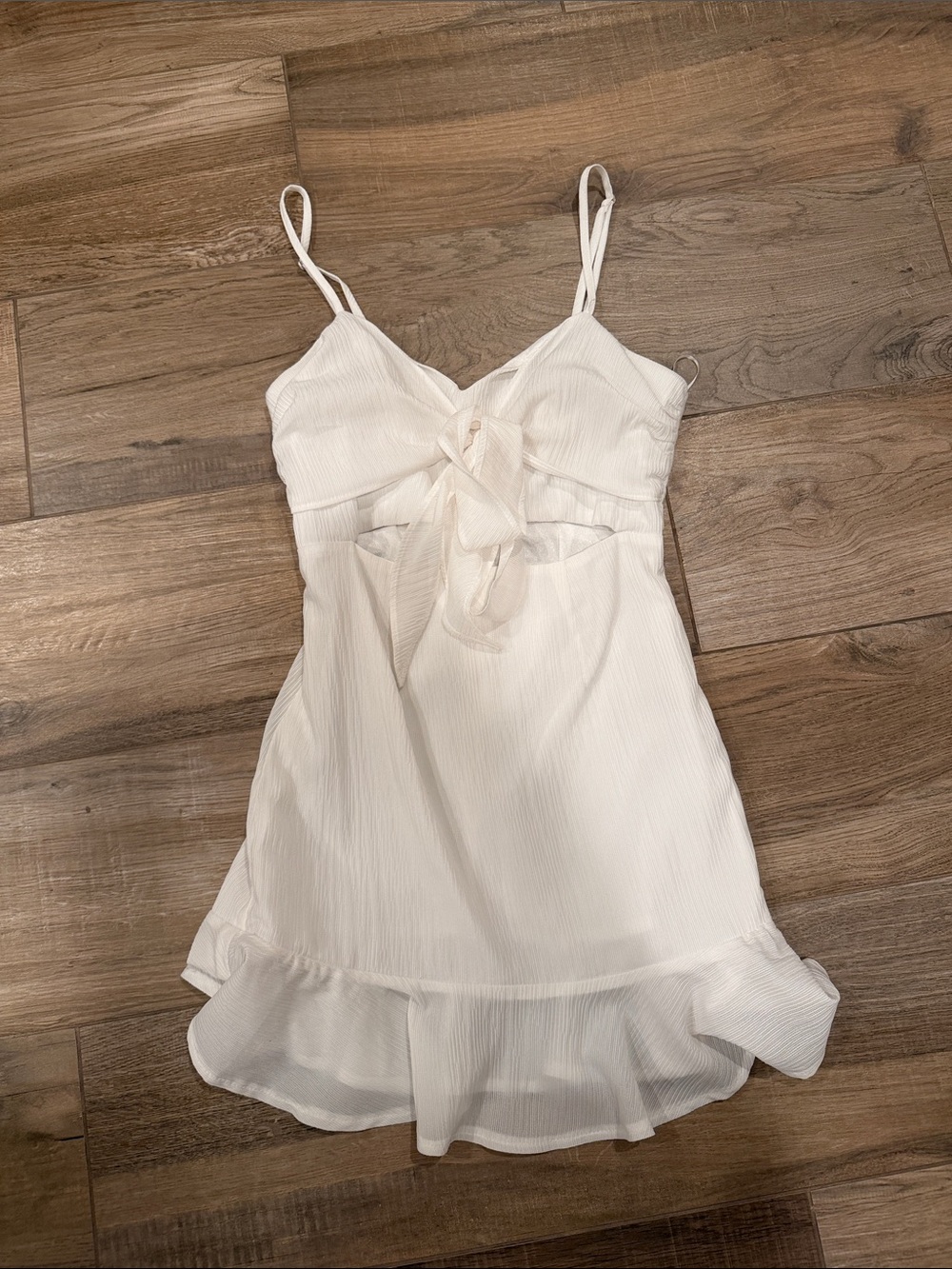 Hello Molly Cream Tie-Front Ruffle Hem Chemise with Spaghetti Straps